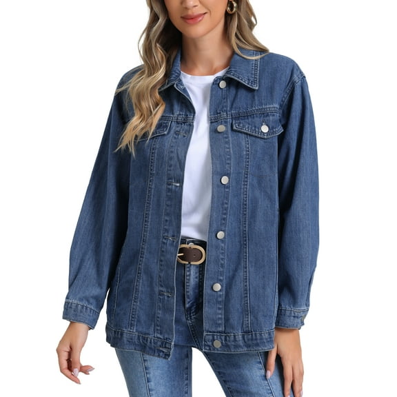 INSPIRE CHIC Long Denim Jacket for Women's Oversized Long Sleeve Pocket Jean Jacket XS Blue