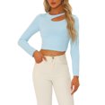 thumbnail image 1 of INSPIRE CHIC Long Sleeve Casual Top for Women's Cut Out Slim Fitted Basic Crop Tee Tops, 1 of 4