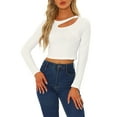 thumbnail image 1 of INSPIRE CHIC Long Sleeve Casual Top for Women's Cut Out Slim Fitted Basic Crop Tee Tops, 1 of 4
