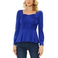 thumbnail image 1 of INSPIRE CHIC Long Sleeve Peplum Ruched Tops Blue XS, 1 of 6