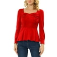 thumbnail image 1 of INSPIRE CHIC Long Sleeve Peplum Ruched Top Red L, 1 of 5