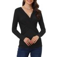 thumbnail image 1 of INSPIRE CHIC Long Sleeve Tops for Women Elegant V Neck Cross Front T Shirts Blouse XS Black, 1 of 5