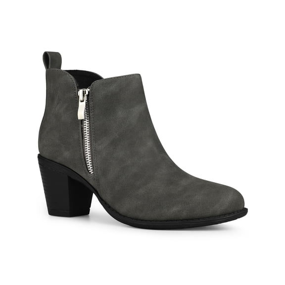 BLISSFUL STEP Low Chunky Heel for Women Zipper Western Ankle Booties