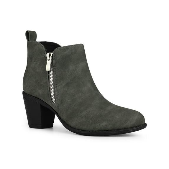 BLISSFUL STEP Low Chunky Heel for Women Zipper Western Ankle Booties