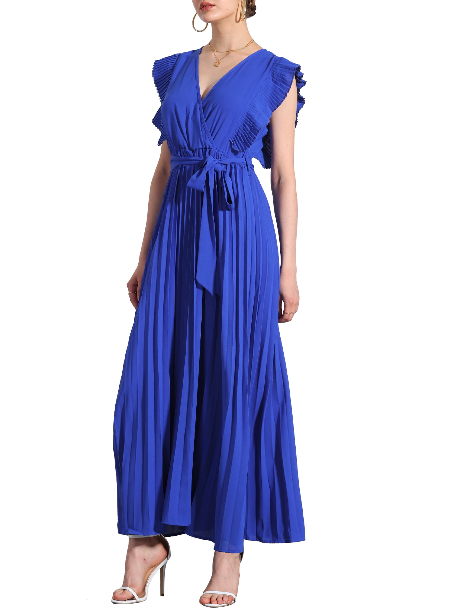 INSPIRE CHIC Women's Wrap Dress V Neck Ruffled Trim Fit & Flare Maxi — free download