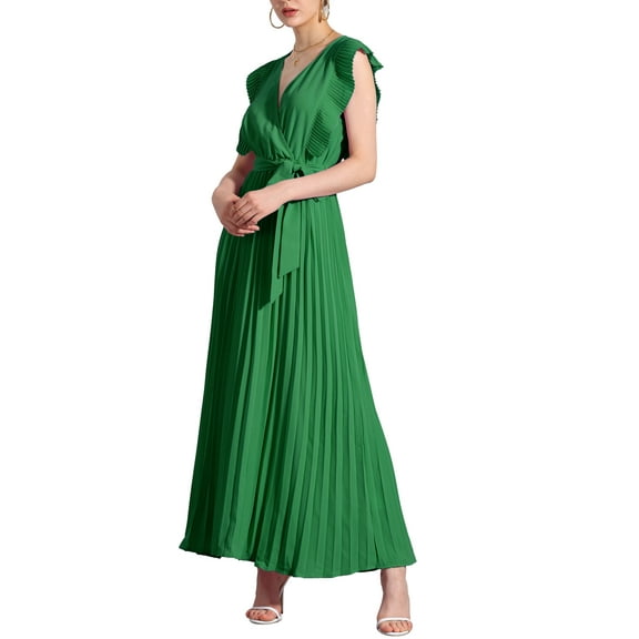 INSPIRE CHIC Women's Wrap Dress V Neck Ruffled Trim Fit & Flare Maxi Dress 2XL Green