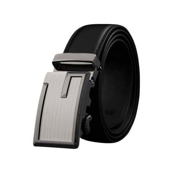 INSPIRE CHIC Men's Automatic Buckle Holeless Stitched PU Ratchet Belt Black-G Shape 110cm: fit waist 30-33 inches
