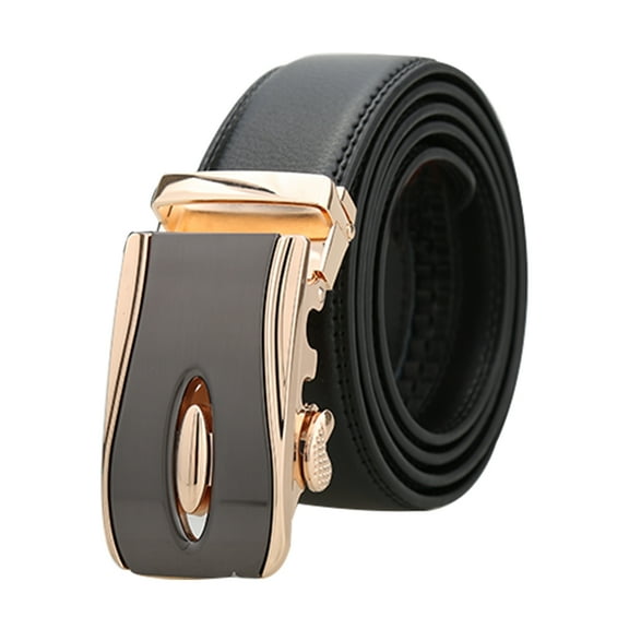 INSPIRE CHIC Men's Automatic Ratchet Leather Belt with Double Stitch Edge Gold Black 37   43 1/2inches