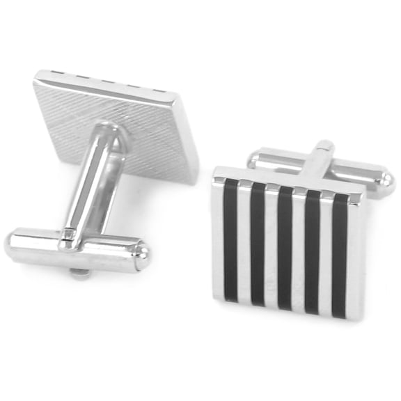 INSPIRE CHIC Pair Blue Black Stripes Print Tuxedo Decor Cufflinks Cuff Links for Groom Man