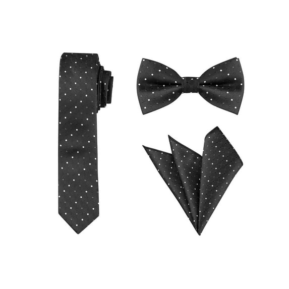 INSPIRE CHIC Men's Polka Dots Tie Set Skinny Necktie Pre-Tied Bow Tie and Pocket Square One Size Black