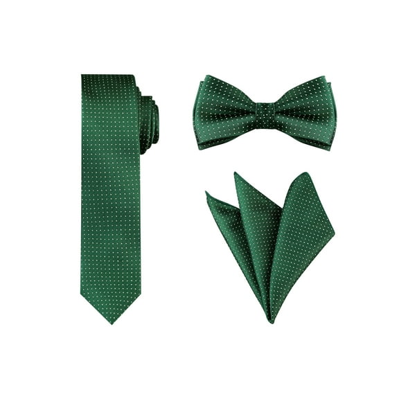 INSPIRE CHIC Men's Polka Dots Tie Set Skinny Necktie Pre-Tied Bow Tie and Pocket Square One Size Dark Green