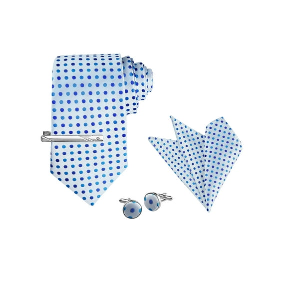 INSPIRE CHIC Men's Polka Dots Necktie, Tie Clip, Cuff Links, Pocket Square Set Business Wedding Sky Blue