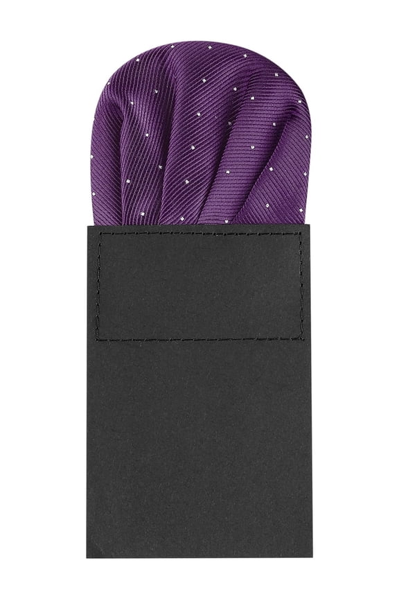 Men's Pre-Folded Polka Dots Round Pocket Square On Card for Suit Handkerchief Dark Purple One Size