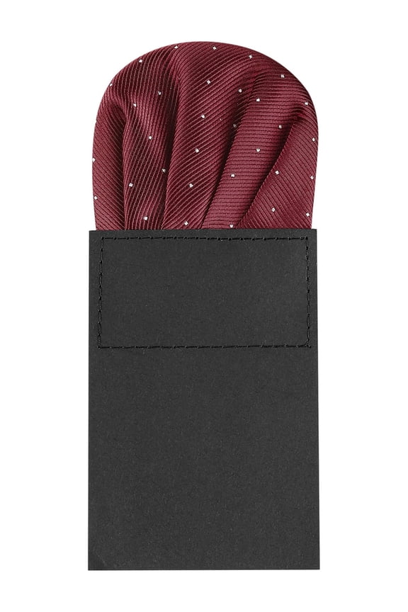 Men's Pre-Folded Polka Dots Round Pocket Square On Card for Suit Handkerchief Wine Red One Size