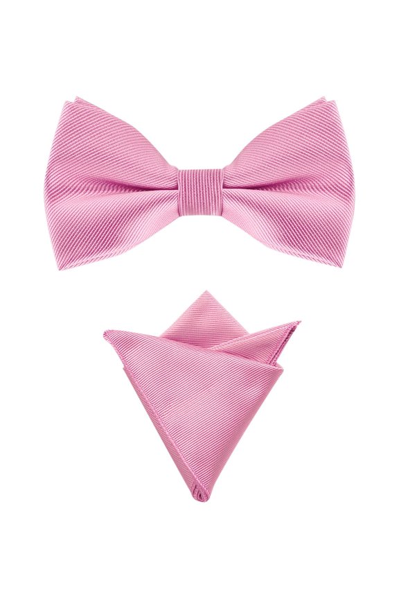 Men's Pre-Tied Bow Tie with Matching Pocket Squares Sets for Business Causal Pink One Size