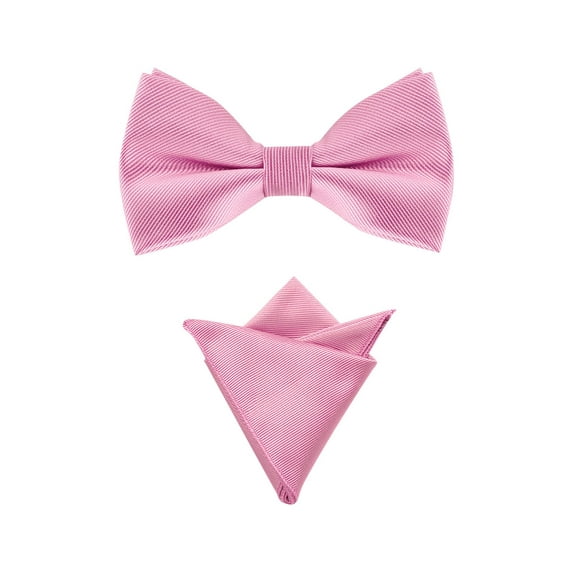 INSPIRE CHIC Men's Pre-Tied Bow Tie with Matching Pocket Squares Sets for Business Causal Pink One Size