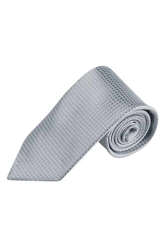Men's Solid Grid Patterned Necktie Formal Dress Business Checked Ties One Size Silver Gray
