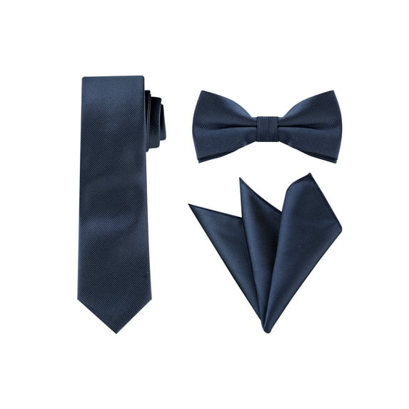 INSPIRE CHIC Men's Solid Color Necktie Pre-Tied Bow Tie and Pocket Square Set Ties for Wedding Business Navy Blue One Size