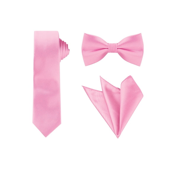 INSPIRE CHIC Men's Solid Color Necktie Pre-Tied Bow Tie and Pocket Square Set Ties for Wedding Business Pink One Size