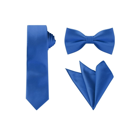 INSPIRE CHIC Men's Solid Color Necktie Pre-Tied Bow Tie and Pocket Square Set Ties for Wedding Business Royal Blue One Size