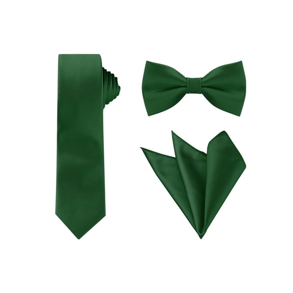 INSPIRE CHIC Men's Solid Color Necktie Pre-Tied Bow Tie and Pocket Square Set Ties for Wedding Business Dark Green One Size