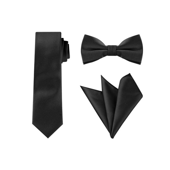 INSPIRE CHIC Men's Solid Color Necktie Pre-Tied Bow Tie and Pocket Square Set Ties for Wedding Business Black One Size