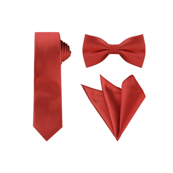 INSPIRE CHIC Men's Solid Color Necktie Pre-Tied Bow Tie and Pocket Square Set Ties for Wedding Business Red One Size