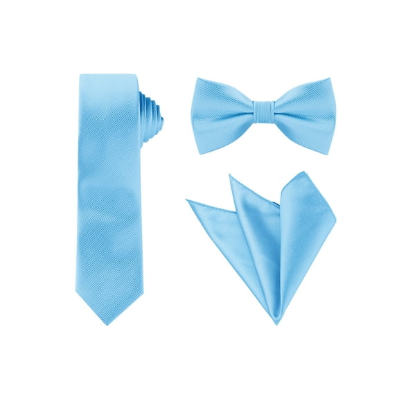 INSPIRE CHIC Men's Solid Color Necktie Pre-Tied Bow Tie and Pocket Square Set Ties for Wedding Business Sky Blue One Size