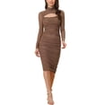 thumbnail image 1 of Allegra K Mesh Ruched Bodycon Dress for Women's Mock Neck Long Sleeve Cut Out Slim Fit Dresses, 1 of 5