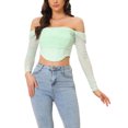 thumbnail image 1 of INSPIRE CHIC Mesh Sheer Long Sleeve Corset Crop Top for Women Ruched Off Shoulder Blouse Push Up Party Boned Bustier S Light Green, 1 of 6