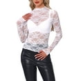thumbnail image 1 of INSPIRE CHIC Women's Top Mesh Sheer See Through Mock Neck Long   Sleeve Floral Lace Tops  L White, 1 of 6