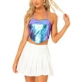 thumbnail image 1 of INSPIRE CHIC Women's Top Metallic Cropped Halter Neck Shiny Tank Top S Blue Purple, 1 of 5