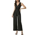 thumbnail image 1 of INSPIRE CHIC Metallic Jumpsuit for Women's V Neck Sleeveless Party Glitter Overall Black L, 1 of 5