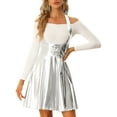 thumbnail image 1 of INSPIRE CHIC Metallic Overalls Skirts for Women's High Waist Party A-Line Suspender Skirt XS Silver, 1 of 4