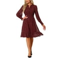 thumbnail image 1 of INSPIRE CHIC Women's Metallic Star Dress V Neck Smocked Waist A-Line Lantern Sleeve Dress M Burgundy-Star, 1 of 6