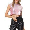 thumbnail image 1 of INSPIRE CHIC Metallic Tank Top for Women's Round Neck Party Sleeveless Holographic Crop Top XS Pink-Plaid, 1 of 5