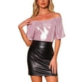 thumbnail image 1 of INSPIRE CHIC Metallic Tops for Women's Off Shoulder Short Sleeve Loose Party Sparkly Blouse, 1 of 5