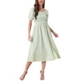 thumbnail image 1 of INSPIRE CHIC Women's Midi Dress Puff Short Sleeves Smocked Checks Gingham Dresses S Light Green, 1 of 6