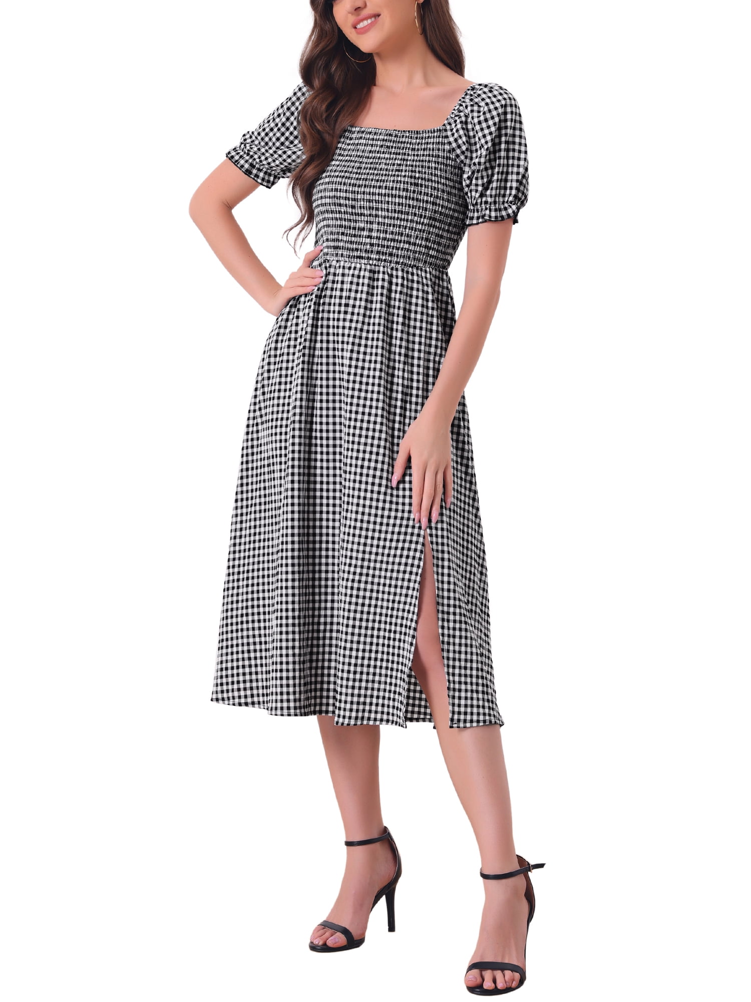 INSPIRE CHIC Women's Midi Dress Puff Short Sleeves Smocked Checks Gingham Dresses Black XL - Walmart.com INSPIRE CHIC Women's Midi Dress Puff Short Sleeves Smocked Checks Gingham Dresses Black XL - Walmart.com