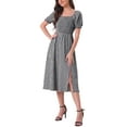 thumbnail image 1 of INSPIRE CHIC Women's Midi Dress Puff Short Sleeves Smocked Checks Gingham Dresses XS Black, 1 of 6