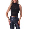 thumbnail image 1 of INSPIRE CHIC Mock Neck Ruched Top for Women's Sleeveless Mesh Summer Cropped Casual Tops, 1 of 6