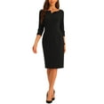thumbnail image 1 of INSPIRE CHIC Notch V Neck Dress for Women 3/4 Sleeve Work Office Business Midi Dresses, 1 of 5