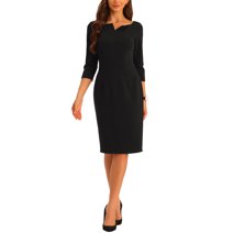 Allegra K Women's Work Shirt Dress Long Sleeve Pleated Midi Dresses ...