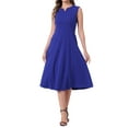 thumbnail image 1 of INSPIRE CHIC Notch V Neck Dresses for Women Elegant Work Office A-Line Dress with Pockets M Royal Blue, 1 of 6