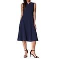 thumbnail image 1 of INSPIRE CHIC Notch V Neck Dresses for Women Elegant Work Office A-Line Dress with Pockets S Dark Blue, 1 of 6