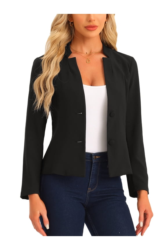 Notched Collar Blazer for Women's Long Sleeve Two Buttons Suit Office Work Blazers