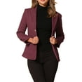 thumbnail image 1 of INSPIRE CHIC Women's Denim Blazer Notched Lapel Single Breasted Shoulder Pad Work Jackets L Burgundy, 1 of 6