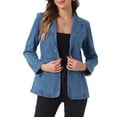 thumbnail image 1 of INSPIRE CHIC Women's Denim Blazer Notched Lapel Single Breasted Shoulder Pad Work Jackets M Light Blue, 1 of 6