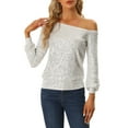 thumbnail image 1 of INSPIRE CHIC Off Shoulder Sequins Tops for Women's Long Sleeves Disco Party Sparkle Glitter Top S Silver, 1 of 6