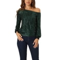 thumbnail image 1 of INSPIRE CHIC Off Shoulder Sequins Tops for Women's Long Sleeves Disco Party Sparkle Glitter Top XL Green, 1 of 6